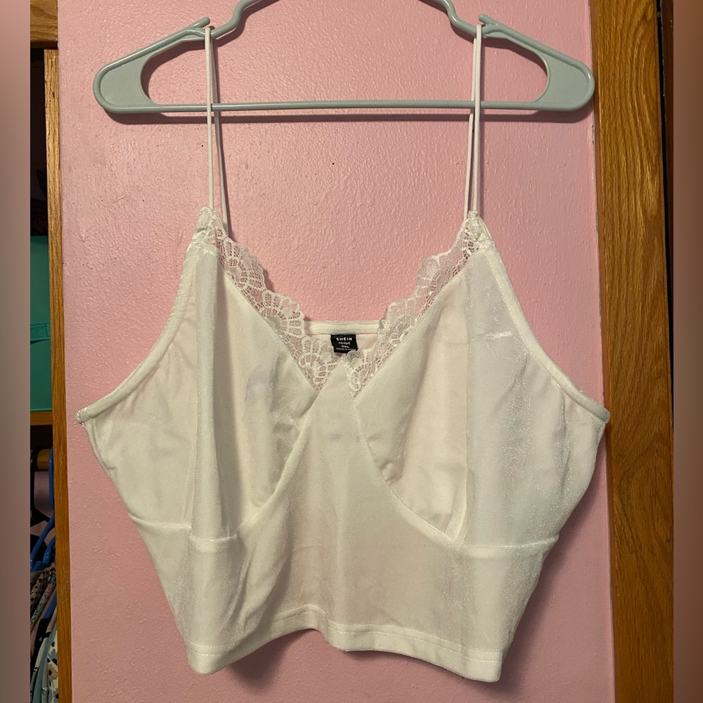 White Velvet Lace Trip Cami Crop Top 4x Shein
